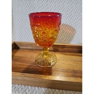 Vintage Viking Glass Amberina Sunset Yesteryear Water or Wine goblet Red Yellow